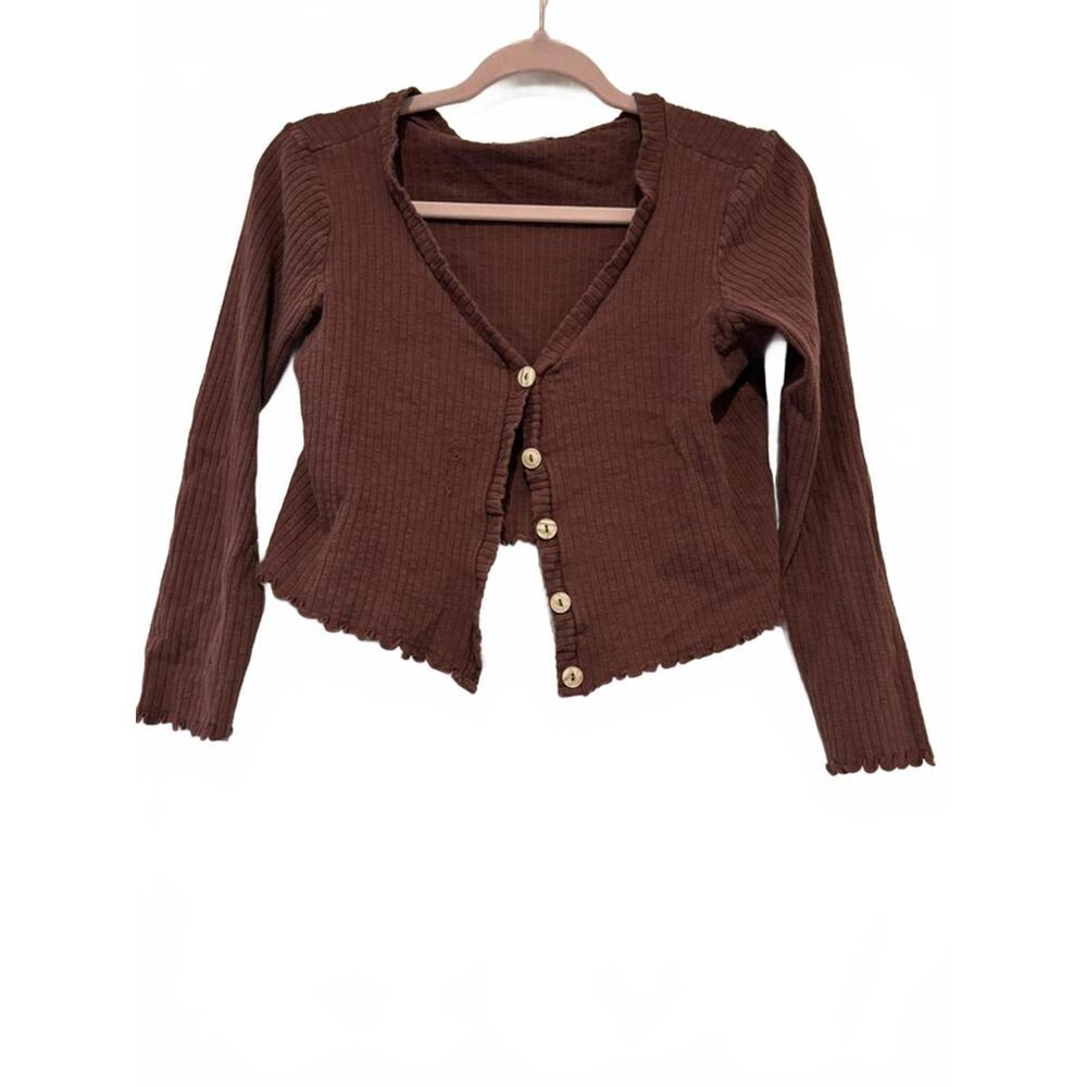 Bohme brown boho cropped cardigan brown sweater sz L runs small #3245‎